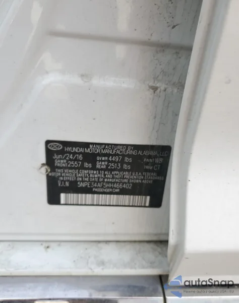 2017 Hyundai Sonata Sport z USA, uszkodzony, nr VIN 5NPE34AF5HH466402